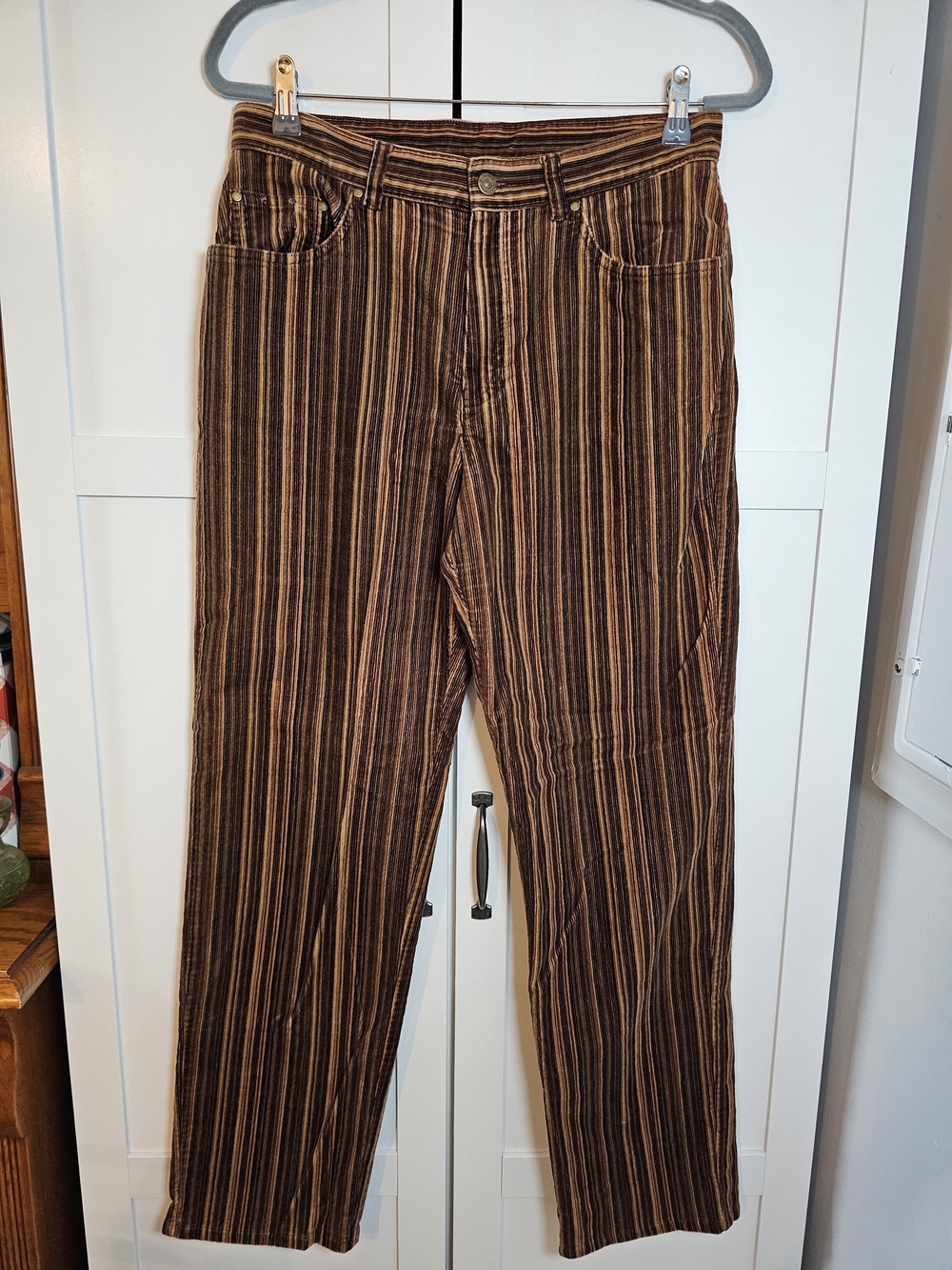 Lauren Ralph Lauren Striped Corduroy Straight Leg Pants Size 10 Brown Multi